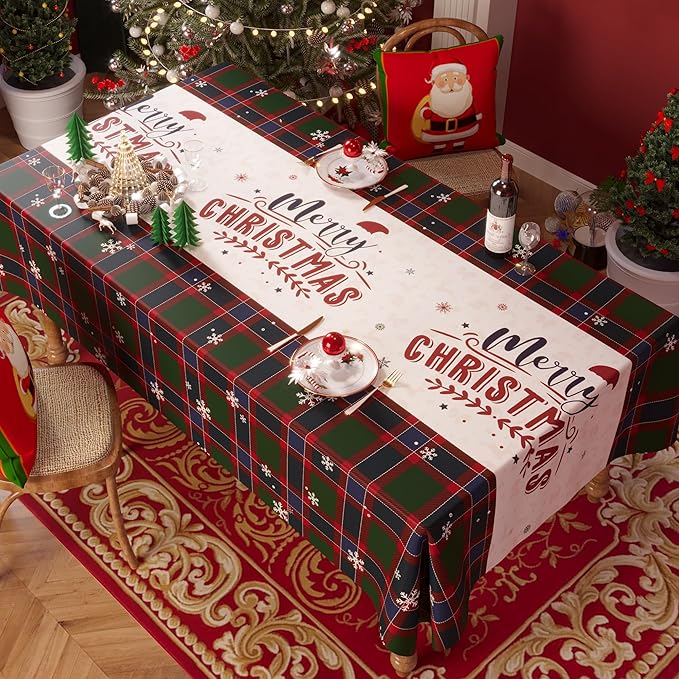 Christmas Rectangle Table Cloth,100% Waterproof Tablecloth,Christmas Decorations for Home, Vinyl Tablecloth Plastic Table Cover for Party,Picnic,Dining,Outdoor 54" x 78",Crimson Checked