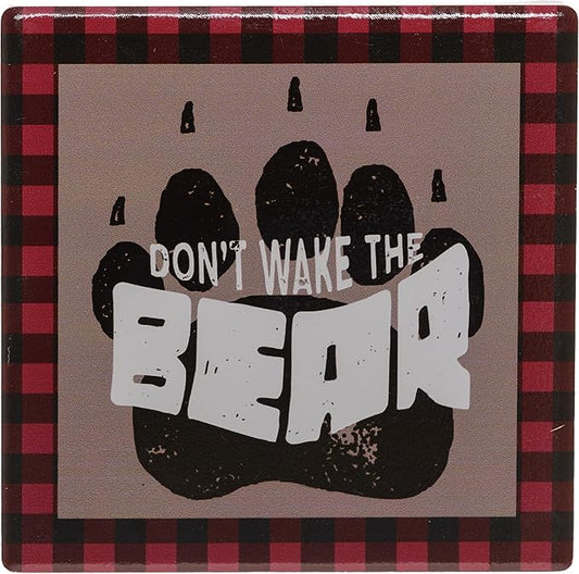 Pine Ridge Black Bear Buffalo Plaid Coasters for Drinks - Welcome to The Cabin and Don't Wake The Bear Design with Cork Pads Coaster Set of 6