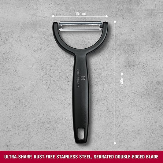 Victorinox Ypso Peeler for Vegetables, Fruits, Serrated Edge, Extra Sharp, Swiss Made, Black