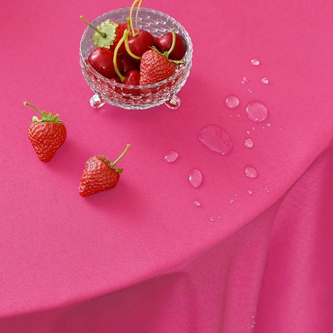 MEANMOY Hot Pink 210 GSM Water & Stain Resistant Round Tablecloth for Circle Table - Solid 48 Inch Fuchsia Table Cloth Cover in Wrinkle Free Durable Washable Polyester Fabric for Party, Banquet