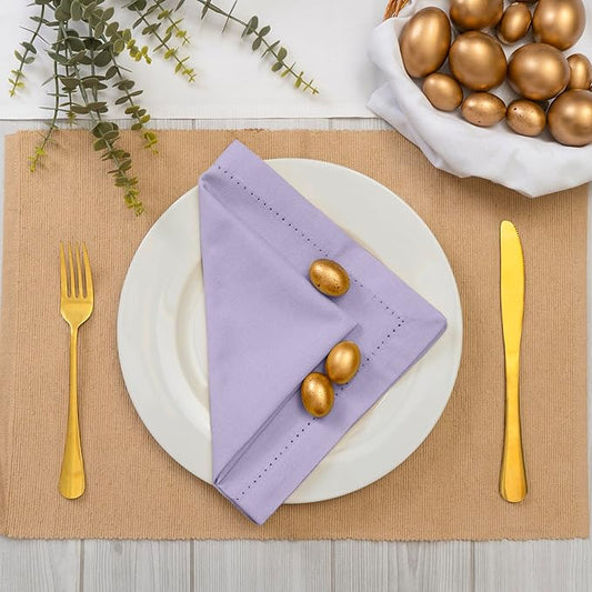 Blue Needles Set of 12 Hemstitch Linen Napkins 100% Cotton Lavender Cloth Dinner Napkins 18x18 inches, Soft, Reusable, Absorbent, Washable, Ideal for Wedding Events, Parties & Everyday Use
