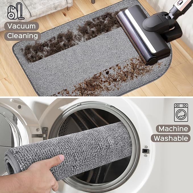 Washable Kitchen Rugs Set of 2 (24" x 35.5" + 24" x 59" Rectangular), Kitchen Mats for Floor, Indoor Entryway Runner Rugs for Laundry, Bathroom, Door, Bedroom (Roll Packing)