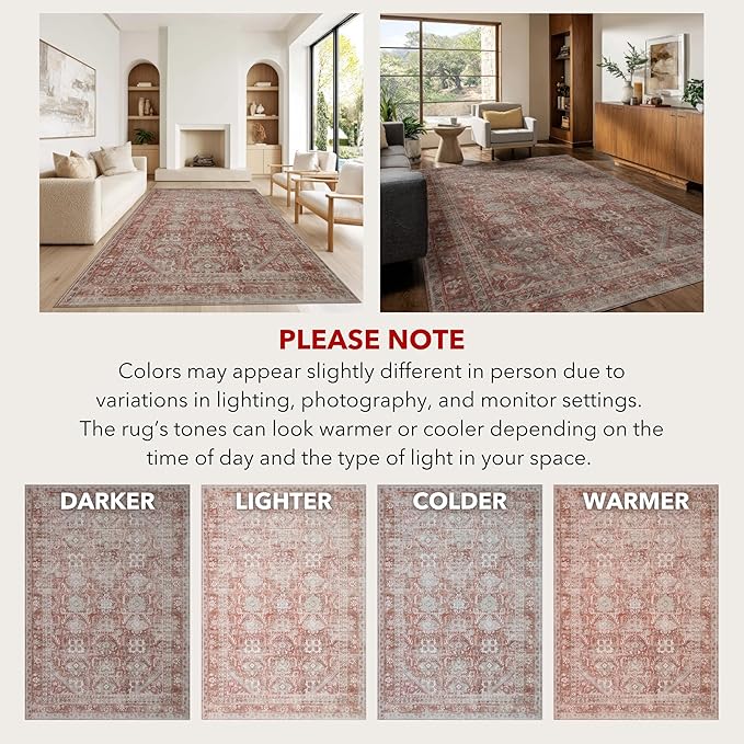 Kuden 2x3 Small Rug, Machine Washable, Non-Slip Backing, Vintage Style, Soft, Low Pile, Area Rugs for Entryway Kitchen Indoor Entrance