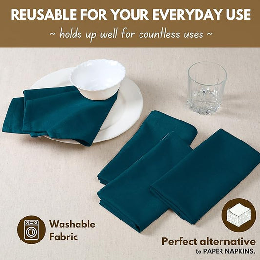 Native Fab Solid Cloth Napkin Set of 4, 100% Cotton, Washable, Reusable Dinner Cloth Napkin 17x17 inches, Table Decor Napkins for Dinner, Events, Teal Green