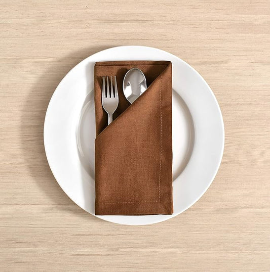 Fingercraft Cloth Napkins Set of 12, Cotton Linen Blend Napkins Cloth Washable Premium Quality Parties, Weddings, Mitered Dinner Napkin for Home Parties Christmas Thanksgiving 18x18 in Brown