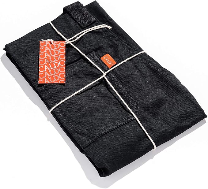 Caldo Daily Cotton Kitchen Apron for Cooking- Mens and Womens Professional Chef or Server Bib Apron - Adjustable Straps with Pockets and Towel Loop (Black)