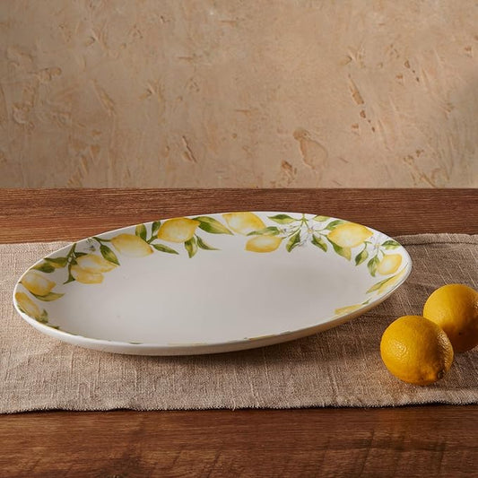 Mikasa Lemons Oval Bone China Lightweight Chip Resistant Serving Platter, 14-Inch, Multicolor
