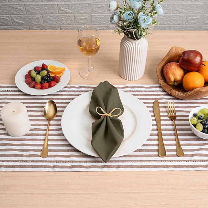 Blue Needles Set of 12 Hemstitch Linen Napkins 100% Cotton Olive Green Cloth Dinner Napkins 18x18 inches, Soft, Reusable, Absorbent, Washable Ideal for Wedding Events, Parties & Everyday Use