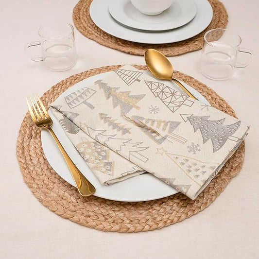 Blue Needles Set of 12 Christmas Buffalo Plaid Cloth Napkins - 100% Cotton Christmas Trees Gingham Checked Napkins 18 x 18 Inches, Soft, Reusable & Washable Ideal for Festive Parties and Decoration