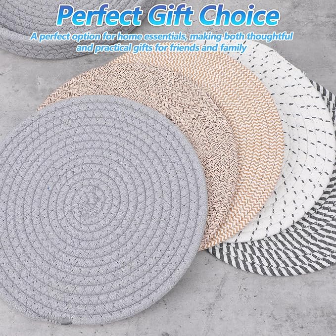 10 Inch Trivets for Hot Dishes, Pots and Pans, 5 Pcs Thick Heat Resistant Large Coaster Pot Holders, Hot Pads for Countertops, Kitchen Essentials with Storage Basket