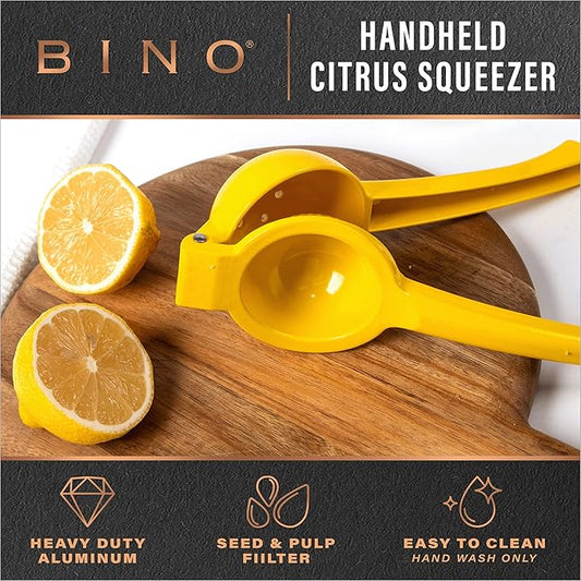 BINO Aluminum Alloy Lemon Juicer - Yellow | Citrus Squeezer Press | Manual Hand Juicer Tool for Squeezing Fruit Juice | Hand Press Juicing Tool for Lemon & LIme | Orange Squeezer | Kitchen Tools