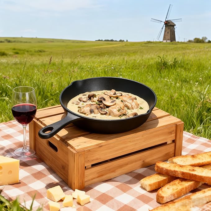 JSY Sun Cast Iron Frying Pan, 10 inch Skillet Frying Pans with Iron Handle for Gas, Induction, Oven, Grill - No Coating, Chemical-Free, Oven Safe, Virgin Iron
