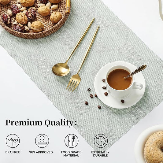 Leetaltree Mint Cream Placemats Set of 8 - Heat Resistant Non-Slip Place mats for Dining Table, Washable Durable PVC Vinyl Woven Table Mats(Mint Cream, 8)