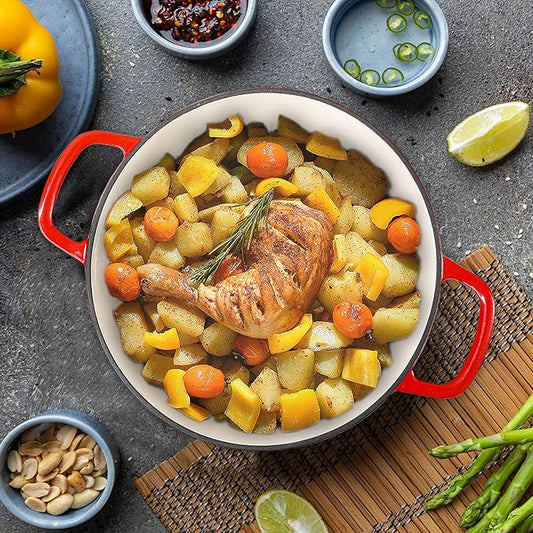 Vivicreate 3.5 Quart Enamel Cast Iron Dutch Oven Pot with Lid – Enameled Cookware for Baking, Roasting, and Braising – Durable Cast Iron Pot for Stove Top and Oven Use