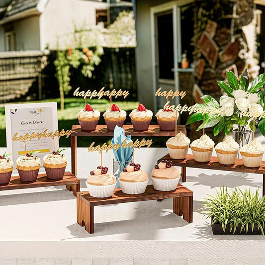 2 Set Wooden Tiered Risers Display Stands for Vendor Events,Stackable Wooden Cupcake Display Stand,Farmhouse Decor Wood Dessert Table Display Set,Vendor Booth Display Items,Food Display Risers for Party(12-11.2-10.4-9.6IN)