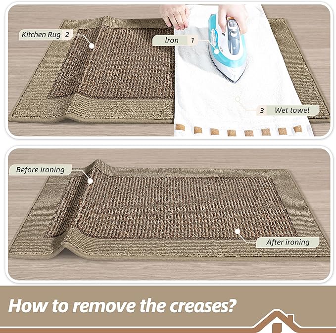 BEQHAUSE Kitchen Rugs and Mats Set of 2 Non-Slip Kitchen Mats for Floor, Absorbent and Stain Resistant Kitchen Runner, Machine Washable Rugs for Kitchen, Laundry & Sink, 24"x36"+24"x60", Taupe