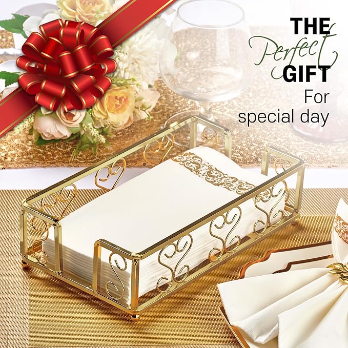 Gold Guest Towel Holder Tray for Bathroom – Napkin Organizer for Disposable Hand Paper Towels, Vanity Countertop Napkin Holder, Modern Bathroom Accessory for Guest Use and Décor
