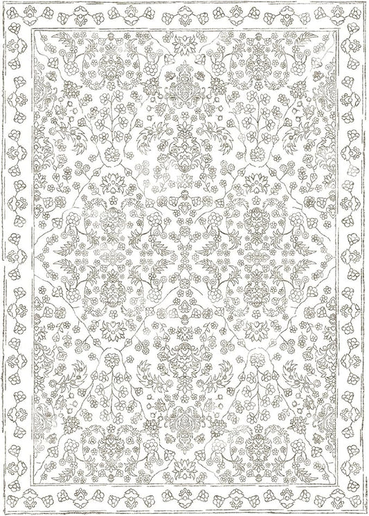 Floral Area Rug 4x6 Washable Entryway Taupe Carpet Non Slip Boho Thin Farmhouse Throw Accent Rug for Living Room Bedroom Office Kitchen Bathroom