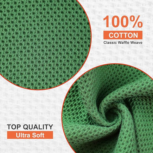 Kitinjoy 100% Cotton Kitchen Dish Cloths, 8 Pack Waffle Weave Ultra Soft Absorbent Dish Towels for Drying Dishes Quick Drying Kitchen Towels Dish Rags, 12 X 12 Inches, Grass Green