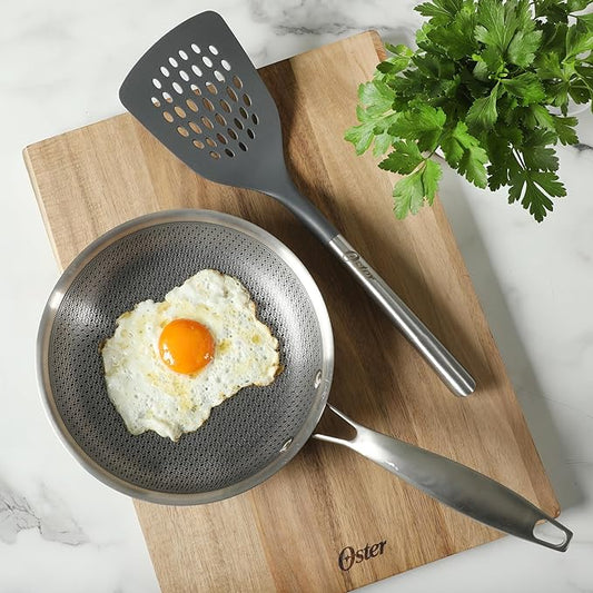 Oster Chadswyck 13” Slotted Turner Spatula, Heat Resistant Silicone Head, Stainless Steel Handle, Safe for Nonstick Cookware, Dishwasher Safe