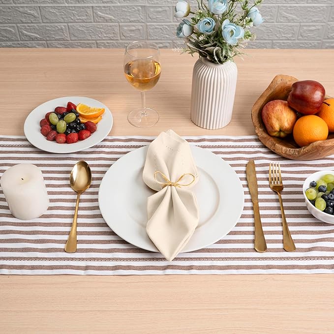 Blue Needles Set of 6 Hemstitch Linen Napkins 100% Cotton Cream Cloth Dinner Napkins 18x18 inches, Soft, Reusable, Absorbent, Washable, Ideal for Wedding Events, Parties & Everyday Use