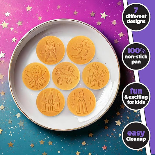 CucinaPro Fantasy Friends Mini Pancake Pan - Nonstick Griddle w Long Handle for Breakfast Magic, Featuring a Princess Castle & More, 7 Unique Flapjacks- Kitchen Baker- Girls Easter Basket Stuffer Gift