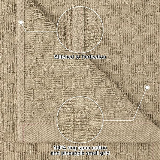 Homaxy 100% Cotton Kitchen Towels and Dishcloths Set, 12 x 12 & 15 x 25 Inches, Set of 12 Bulk Terry Cloth Dish Towels, Super Soft and Absorbent Hand Towel with Hanging Loop, Tan