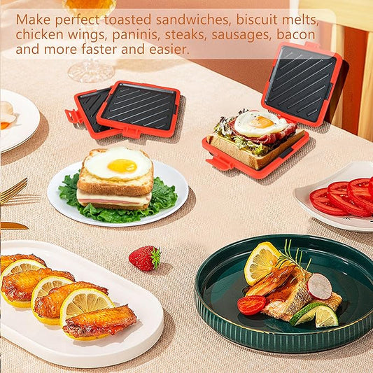 Microwave Toastie Sandwich Maker,Micro Munchy Microwave Toastie Maker, Versatile Small Toaster, Easy to Clean and Store, Perfect for Cooking Breakfast, Grilled Cheese, Snacks (Red)