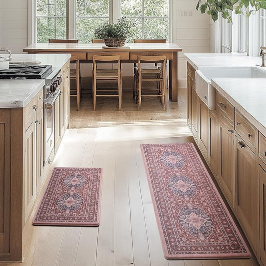FRESHMINT Anti Fatigue Kitchen Mats Set 2 PCS, Waterproof & Non-Skid Medallion Kitchen Rugs, Cushioned Kitchen Floor Mats for Standing Washable Comfort Kitchen Runners for Lanudry, Office, Sink