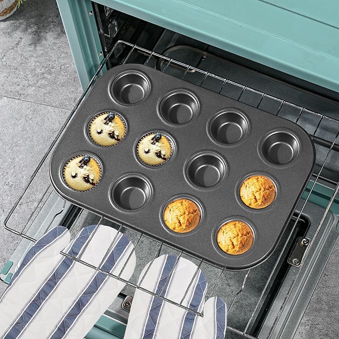 Audingull Mini Muffin Pan, Premium Small Cupcake Pans, Carbon Steel 12-Cup Muffin Tin, Versatile Non-Stick Bakeware