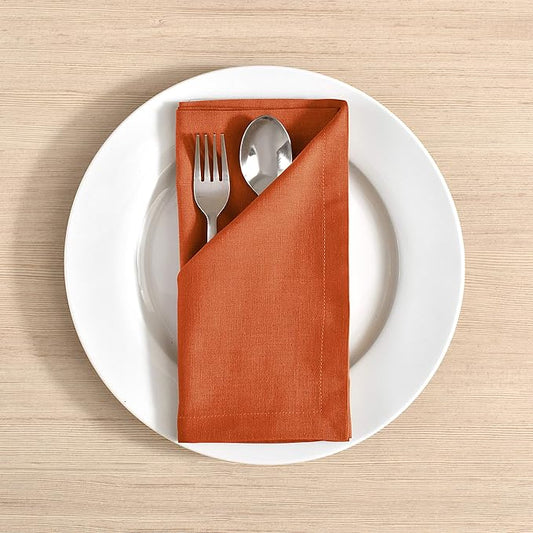Fingercraft Dinner Cloth Napkins Set of 12, Cotton Linen Blend Premium Quality, Mitered Corners for Every Day Use Home Restaurant Christmas Napkins Cloth Pre Shrunk and Good Absorbency 18x18 inch Rust