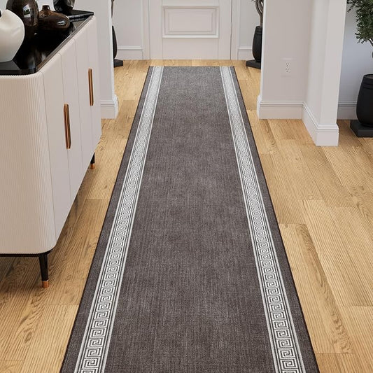 Ottomanson 3-Piece Kitchen Rug Set - Non Slip Runner & Washable Mat - 1'11" x 3' + 1'11" x 4' + 1'11"' x 5' - Durable, Stain Resistant for Entryway, Bedroom and Bathroom, Greek Border Brown