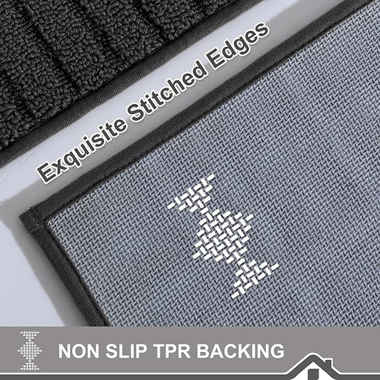 BEQHAUSE-Kitchen-Rugs-and-Mats,2 PCS Non Slip Kitchen Floor Mat,Absorbent Kitchen Rug Sets Machine Washable Kitchen Runner Rug Black Kitchen Mat 24x35inch/24x60inch