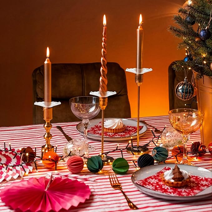 4 Pieces Bent Glass Candle Bobeches for Candlesticks, Taper Candle Wax Catcher Rings, Candle Wax Drip Protectors (Scallop)