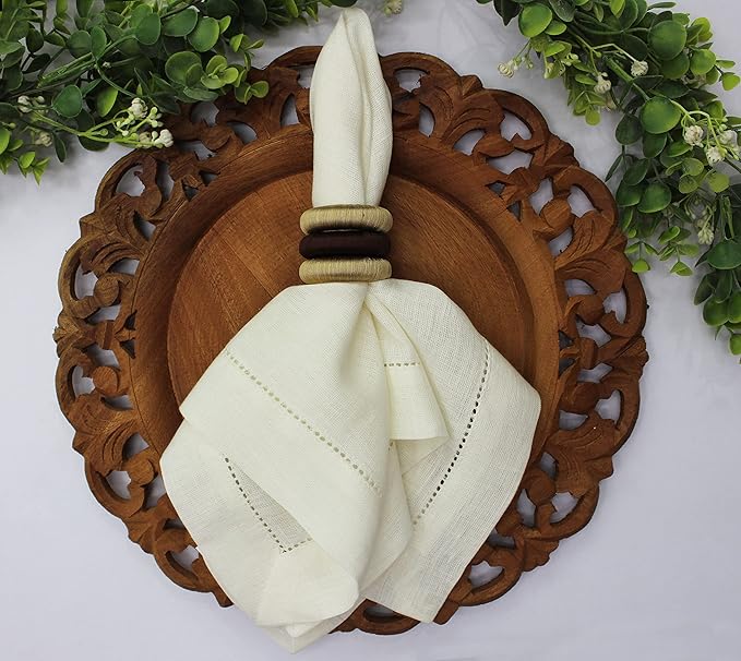 COTTON CRAFT Napkin Rings - Set of 12 Soft Lustrous Yarn Handmade Dining Table Napkin Holders - Halloween Harvest Fall Thanksgiving Holiday Party Gift Décor - Chocolate Tan Lt Yellow