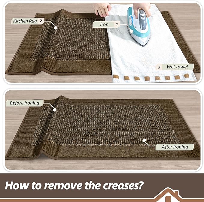 BEQHAUSE Kitchen Rugs and Mats Set of 2 Non-Slip Kitchen Mats for Floor, Absorbent and Stain Resistant Kitchen Runner, Machine Washable Rugs for Kitchen, Laundry & Sink, 20"x32"+20"x48", Brown
