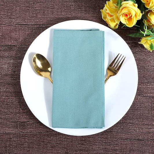 Fingercraft Cloth Napkins, Cotton Linen Blend Napkins Cloth Washable 12 Pack Premium Quality for Parties, Christmas, Thanksgiving, Weddings, Mitered Corner Dinner Napkin for Every Day Use Sky Blue