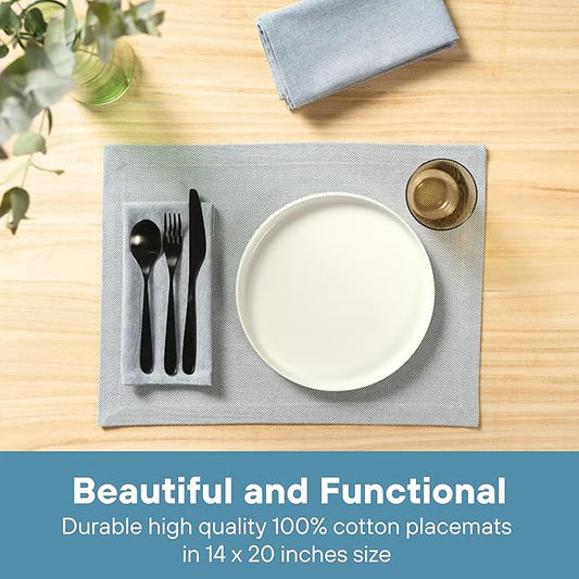 MEEMA Table Cloth Placemats Set of 4 | Washable Kitchen Mat with Pocket | Upcycled, Denim & Durable Cotton Fabric Table Mats for Home and Kitchen Decor| 14 x 20 in
