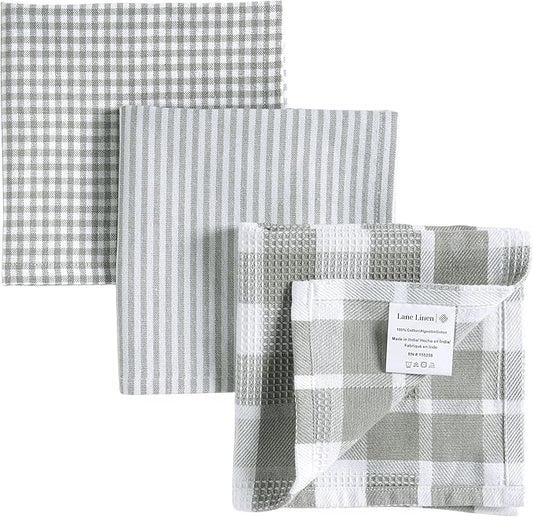 LANE LINEN 100% Cotton Kitchen Dish Cloths, Ultra Soft Absorbent Quick Drying Dish Towels, Multiweave Wash Cloths Dish Towel Sets, 12x12 Inches, 12 Pack - Grey