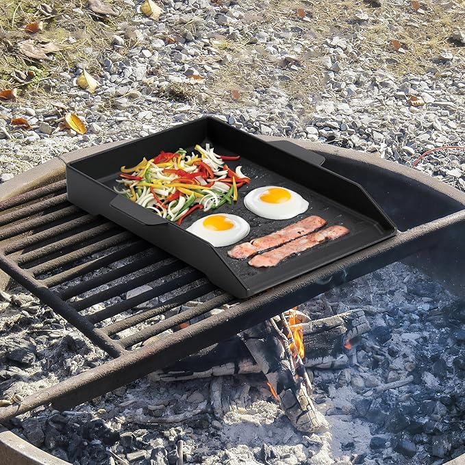 Onlyfire Universal Cast Iron Cooking Griddle for Grills and 2 Burner Range Oven, Non-Stick BBQ Flat Top Griddle with Handles for Outdoor Cooking, 18.1" x 12.2"