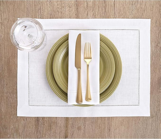 Solino Home White Linen Napkins Set of 6-100% Pure Linen Hemstitch Dinner Napkins 20 x 20 Inch for Winter, Valentines, Spring, Easter - Classic Hemstitch