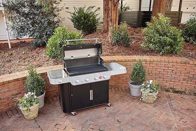 Weber Rust‑Resistant Outdoor Griddle Insert, Full‑Size – Pre-Seasoned Carbon Steel Griddle for Genesis 400 Series Gas Grills