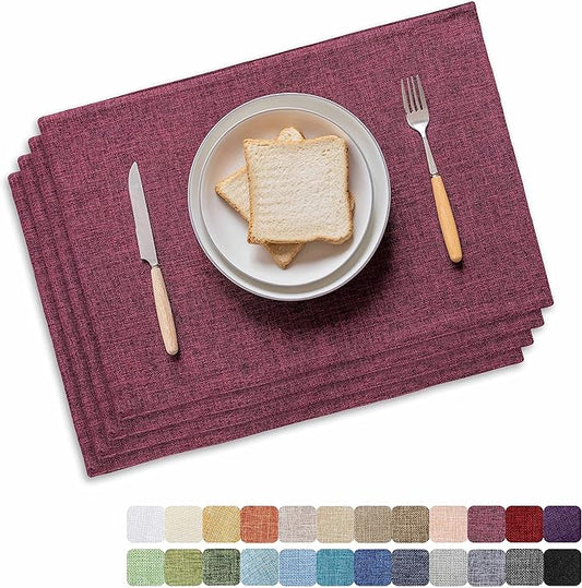 Home Brilliant Red Placemats Set of 4 Cloth Placemat for Holiday Valentine's Day Heat Resistant Dining Table Mats Kitchen Washable Place Mats, Wine Red