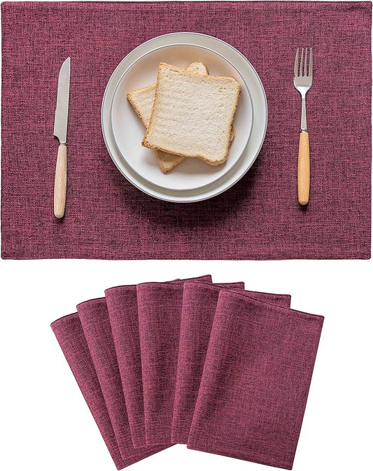 Home Brilliant Red Placemats for Holiday Linen Placemats Heat Resistant Dining Table Mats Kitchen Place Mats Dinner Valentine's Day Decor, Set of 6, Wine Red