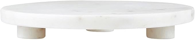 Santa Barbara Design Studio Marble Serving Board Strong Stone Round Footed Tray, 8" Diameter, White