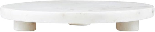 Santa Barbara Design Studio Marble Serving Board Strong Stone Round Footed Tray, 8" Diameter, White