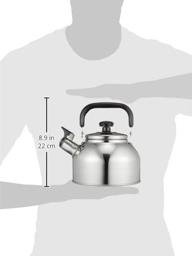 Wahei Freiz RB-2234 Whistling Wide Mouth Kettle, 0.8 gal (2.7 L), Induction and Gas Compatible, Suitable Capacity 0.6 gal (1.9 L), Easy to Clean, Stainless Steel, Rilakan