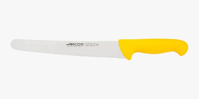 ARCOS Pastry Knife/Cake Knife Nitrum Stainless Steel and 250 mm blade. Cut, section, and slice bases for cakes. Series 2900. Ergonomic Polypropylene Handle. Color Yellow.