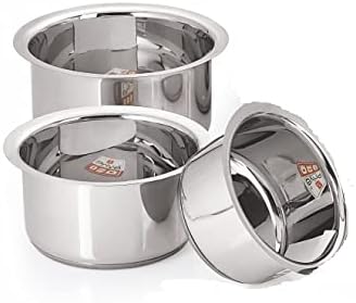 Priya Stainless Steel Tope/Patila/Cookware Set (3 Pieces- 900 ml, 1300 ml and 1800 ml Induction and Gas Compatible)