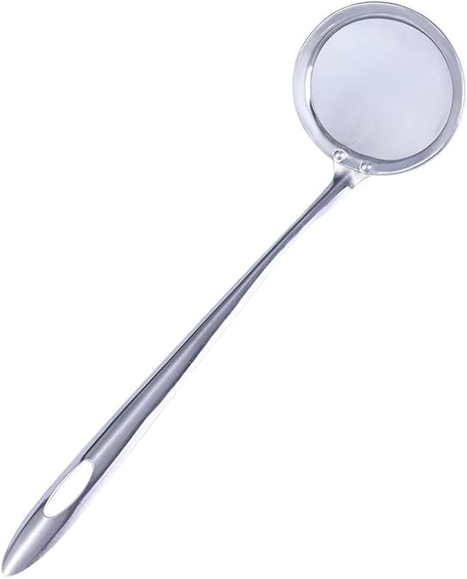 3inch Stainless Steel Fat Skimmer Spoon Fine Mesh Food Strainer Hot Pot Fat Strainer with Long Handle for Skimming Grease and Foam,Oil Filter